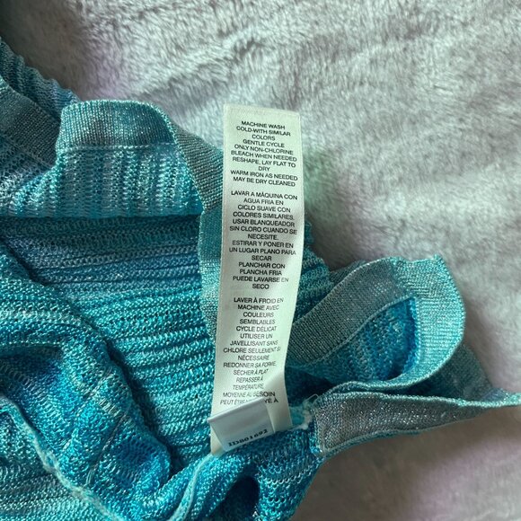 White House Black Market Womens Blue Metallic Knit Dolman Sleeve Tunic Blouse XL - Picture 9 of 10